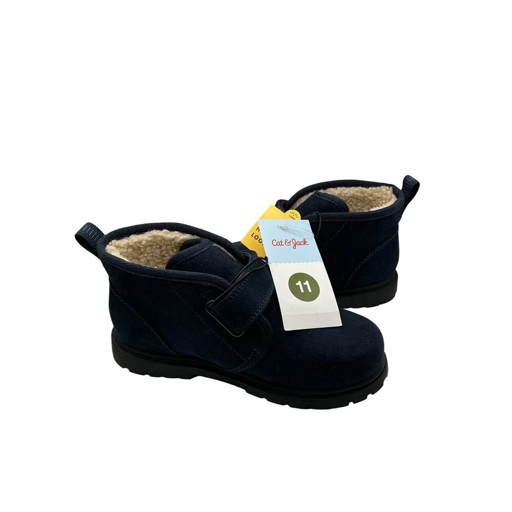 Cat & Jack Kids Navy Blue Faux Suede Shearling Lined Chukka Boots Size 11 NWT